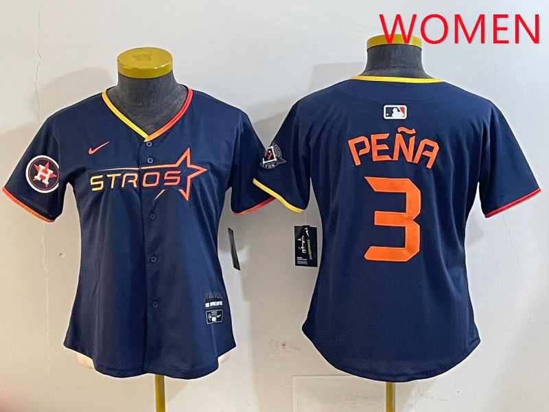 Women Houston Astros 3 Pena Drak Blue Three generations Joint Name 2025 Nike MLB Jersey style 41010